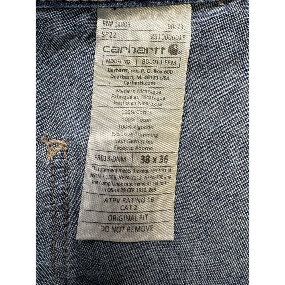 Carhartt FR Flame Resistant Denim Dungaree Work Pants Mens 38x36 Tall - Picture 12 of 14
